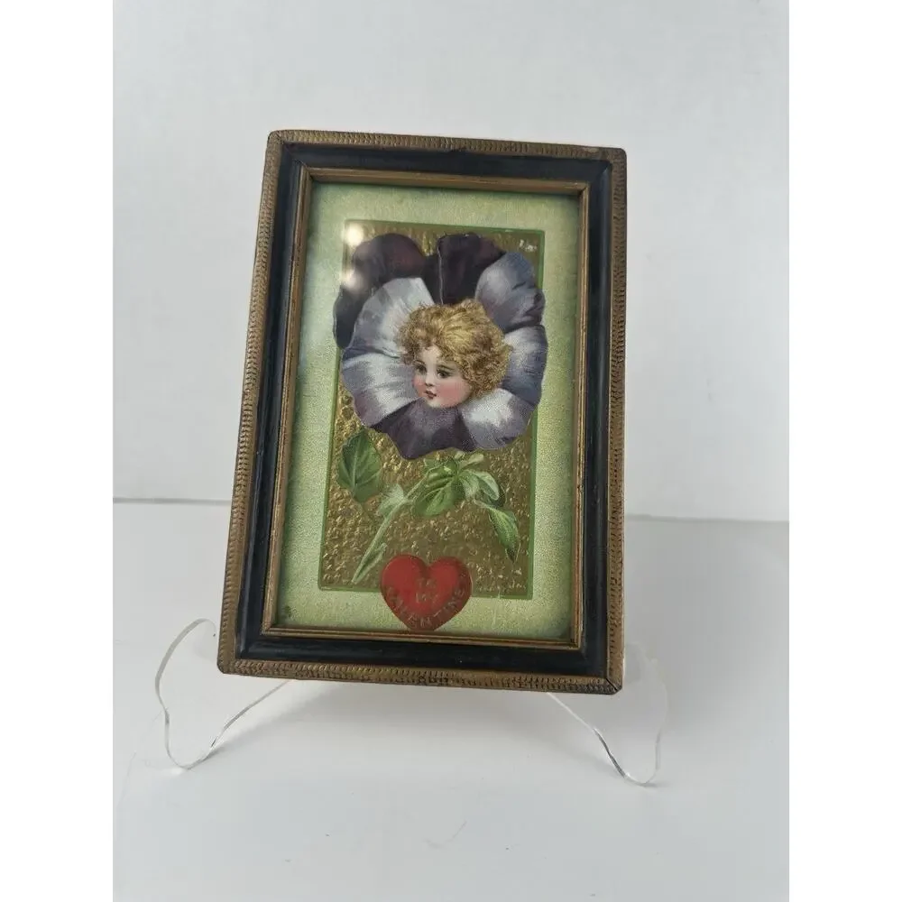 Tucks 20 Little Lovers Valentine Girls Head in Pansy Vintage Postcard A54